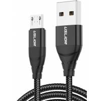 Кабель USB 2.0 Am - micro USB 2.0m (3A, быстрая зарядка, нейлоновая оплётка, black) USLION