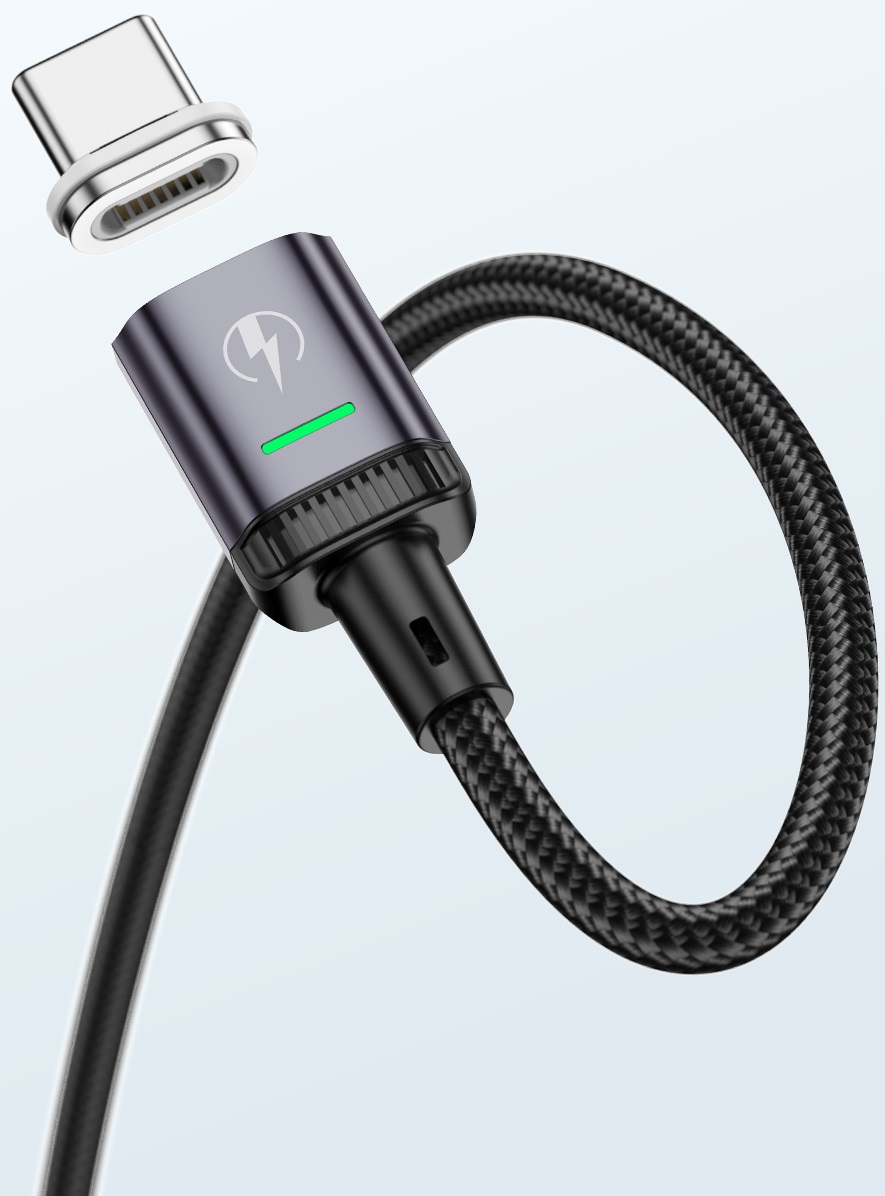 Кабель USB 2.0 Am - Type-C 1.0m (3A, быстрая зарядка, нейлоновая оплётка, магнитный, black) KUULAA