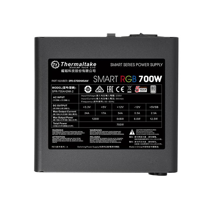 Блок питания Thermaltake 700W (Smart RGB 700W, 80+, 120mm, 20+4+4+4pin, 2*PCI-E 6+2pin, 6*SATA, 5*HDD, 1*FDD) RTL