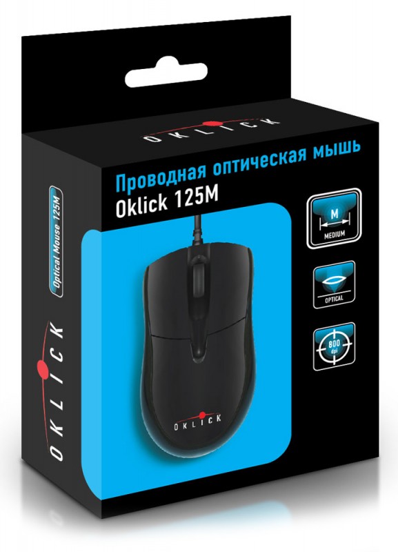 Мышь Oklick 125M (USB, optical, 800dbi, 1.5m, black)