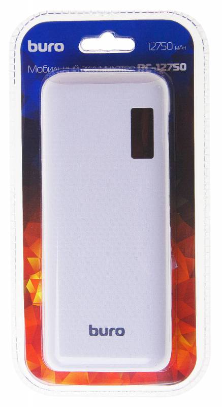 Внешний аккумулятор Buro RC-12750W (литий-ионный, 12750mAh, выход 2*USB - 1A, вход 1А, white)
