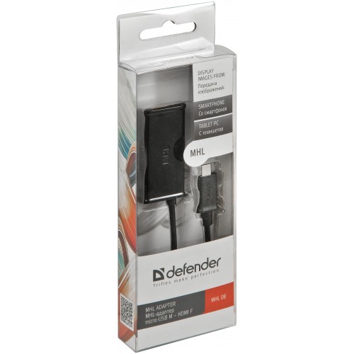 Кабель MHL (MHL 08, microUSB (m) / HDMI (f), 0.8m, black) Defender