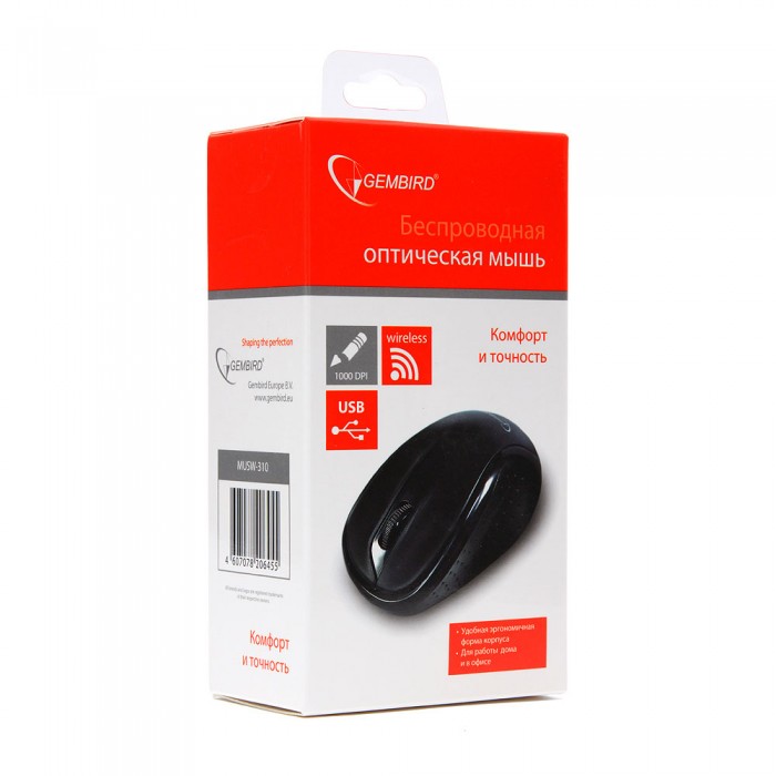 Мышь беспроводная Gembird MUSW-310 (optical, 1000dpi, 2xAAA, black)