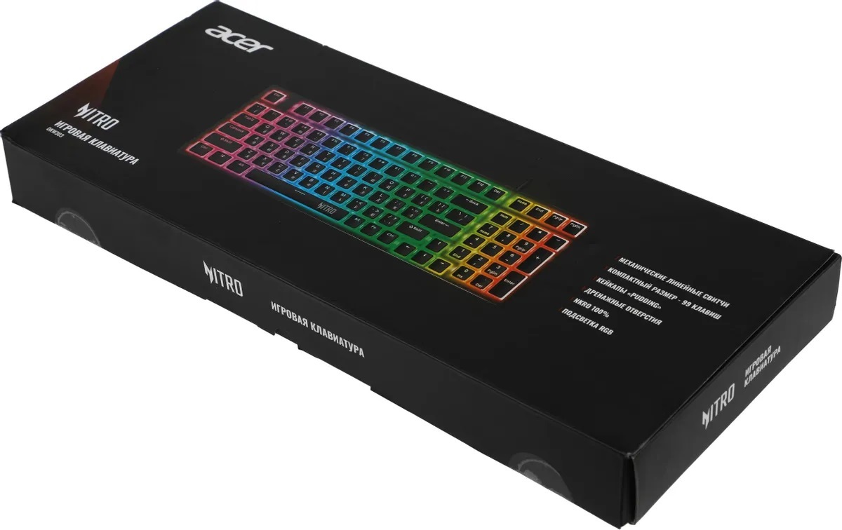 Клавиатура Acer Nitro OKW303 (ZL.KBDCC.01D) (USB, механическая, RED Switch, подсветка, игровая, 1.8m, black)