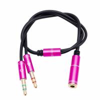 Переходник 3.5 Jack 4pin (f) - 2x3.5 Jack 3pin (m) (pink)