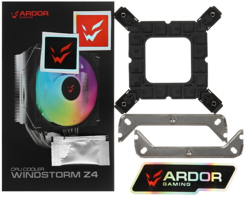 Вентилятор ARDOR WINDSTORM Z4 (1150/1151/1155/1156/1200/1700/AM4/AM5, 120mm, Al, Hydro, 800-1600rpm, <24dBa, 4 тепловые трубки, DTH, 4pin, PWM, ARGB LED, 140W, black) RTL