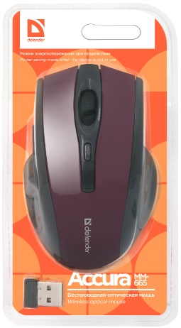 Мышь беспроводная Defender Accura MM-665 (optical, 1600dpi, 2xAAA, black-red)