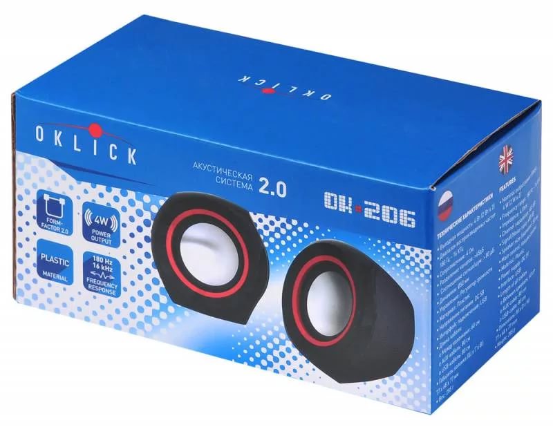 Колонки Oklick OK-206 (2х2W, USB, black-red)