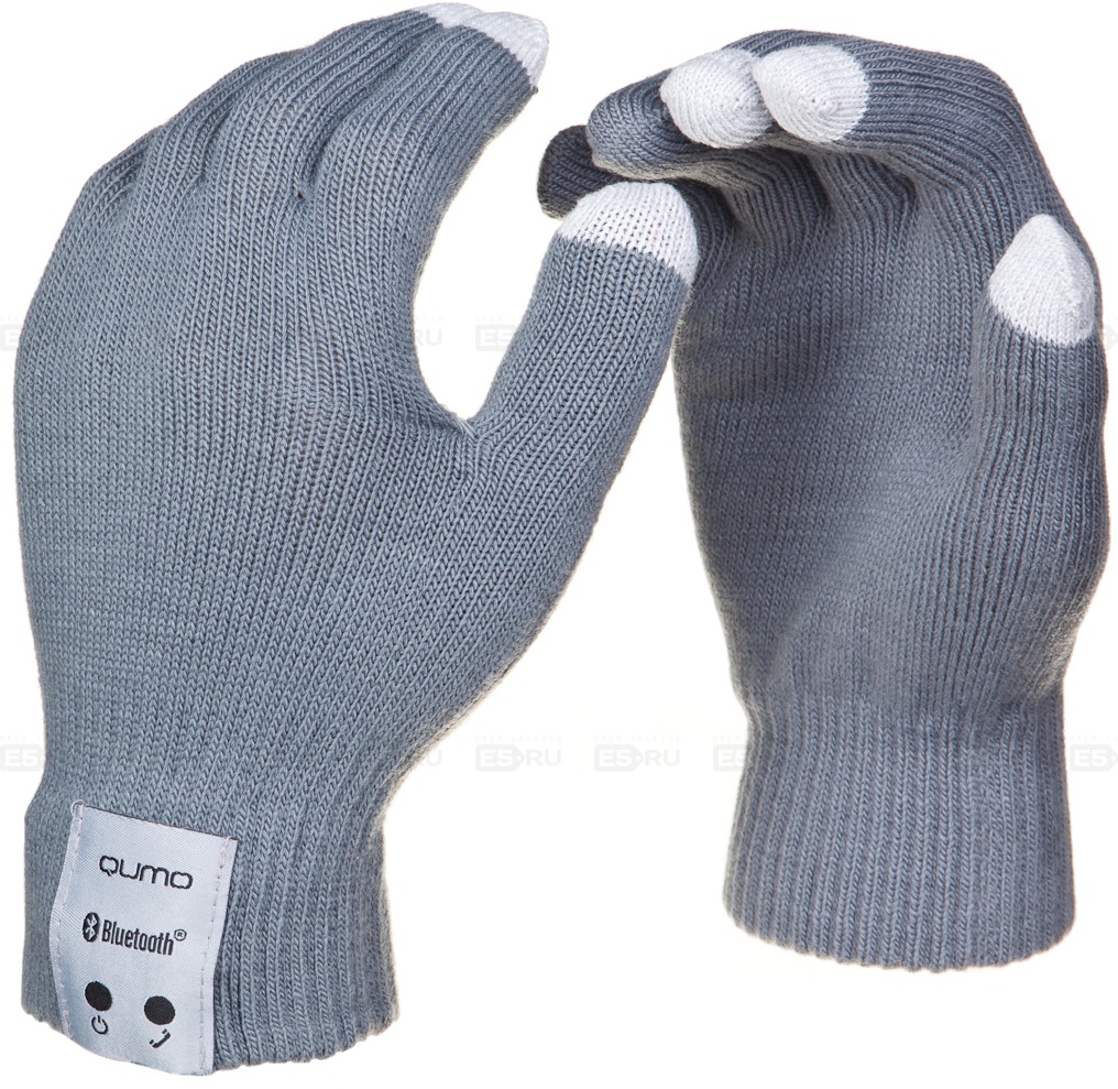 Гарнитура Qumo Talking Gloves (в виде перчаток (размер L, серые), беспроводная, Bluetooth 2.1, до 10м., 160mAh, в режиме ожидания/разговора - 10дней/12 часов)