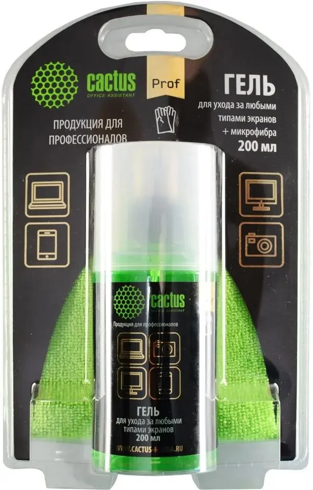 Комплект чистящий Cactus CS-S3004BL (спрей 200ml, салфетка микрофибра 20x23cm, для экранов и оптики)