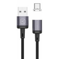 Кабель USB 2.0 Am - Type-C 1.0m (3A, быстрая зарядка, нейлоновая оплётка, магнитный, black) KUULAA