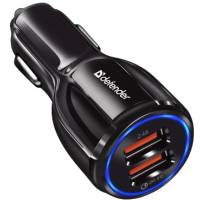 Зарядное устройство скоростное от прикуривателя Defender UCA-100 (12-24V, 2 USB разъёма, 3A, 30W, black)