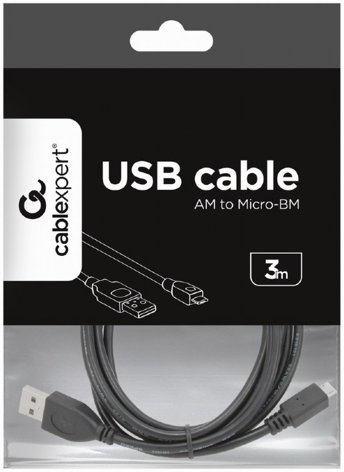 Кабель USB 2.0 Am - micro USB 3.0m (CCP-mUSB2-AMBM-10, медь, 2.1A, двойное экранирование, black) Cablexpert