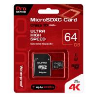 Карта памяти SDXCmicro Card 64Gb QUMO (QM64GMICSDXC10U3, Class 10, UHS-I U3, 90/45MB/s, адаптер SD)
