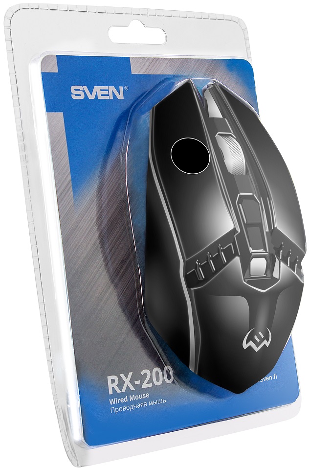 Мышь Sven RX-200 (USB, optical, 1600dpi, игровая, динамическая подсветка, 1.5m, black)