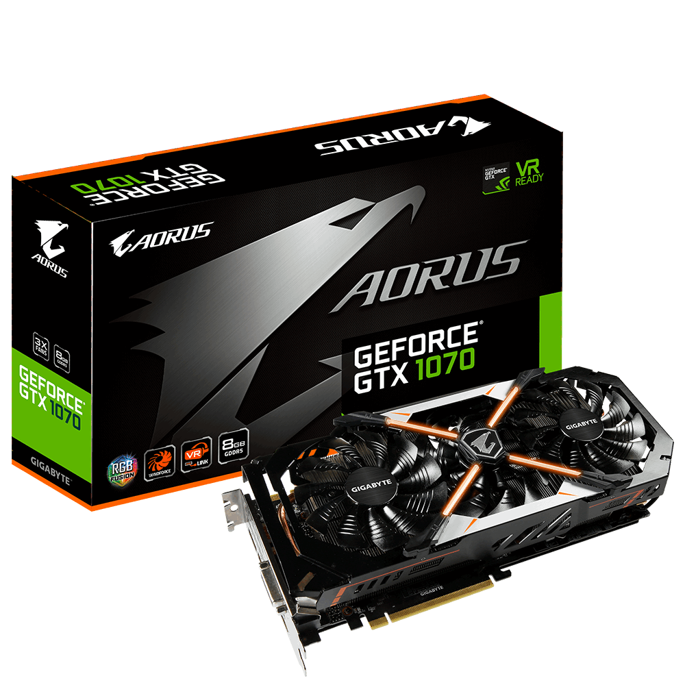 Видеокарта Gigabyte GF GTX1070 8192Mb (GV-N1070AORUS-8GD, 256bit, GDDR5, DVI+3xHDMI+3xDP) RTL