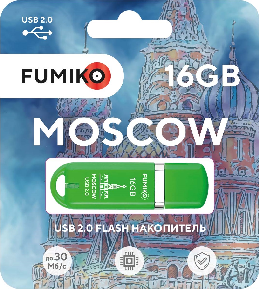 Флеш накопитель USB 2.0 16Gb FUMIKO MOSCOW (FMW-18, 30MB/s, green)