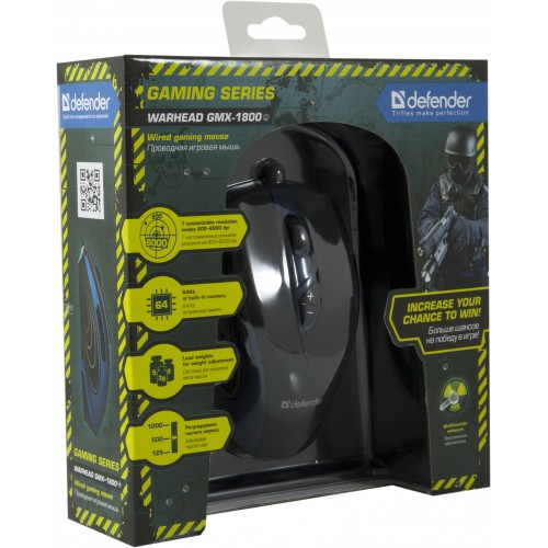 Мышь Defender Warhead GMX-1800 (black-blue, 6000 dpi, лазерная, USB)
