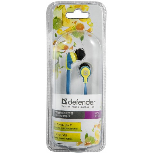 Наушники Defender Juicy MPH-811 (затычки, без микрофона, 1.2m, yellow-blue)