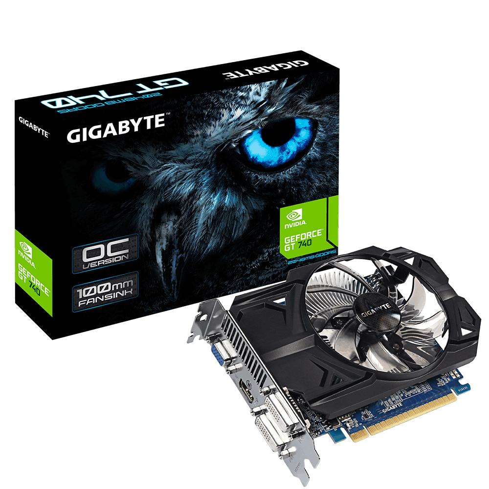 Видеокарта Gigabyte GF GT740 2048Mb (GV-N740D5OC-2GI, 128bit, GDDR5, 2xDVI+HDMI+CRT) RTL