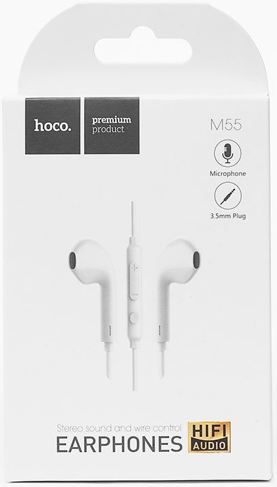 Наушники hoco M55 Memory Sound (вкладыши, для мобильных устройств, с микрофоном, 1.2m, white)