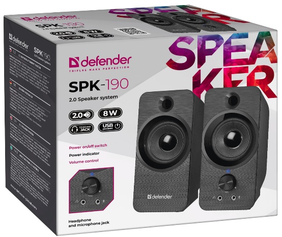 Колонки Defender SPK-190 (2x4W, USB, black)