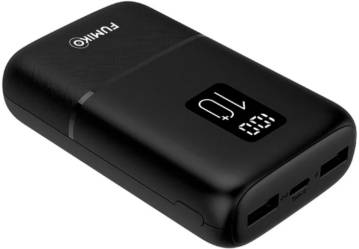 Внешний аккумулятор FUMIKO (FPB09-01, 10000mAh, 3*USB 2.1A max, USB Type-C, вход 2.1A, black)