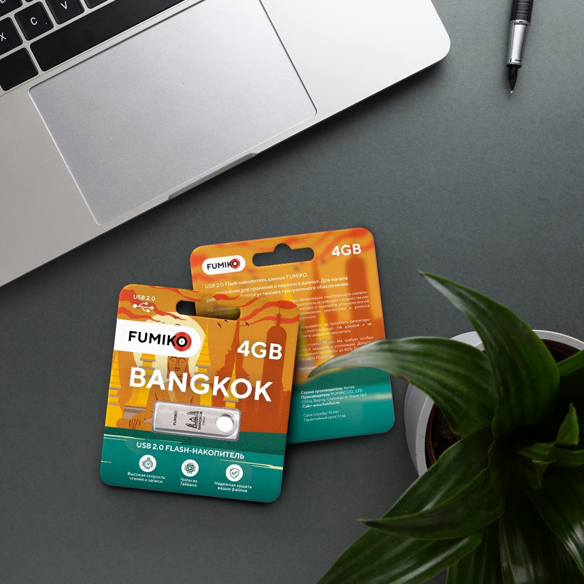 Флеш накопитель USB 2.0 4Gb FUMIKO BANGKOK (FBK-01, silver)