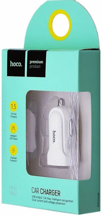 Зарядное устройство от прикуривателя hoco Z2 (12/24V - USB, 1.5А, white)