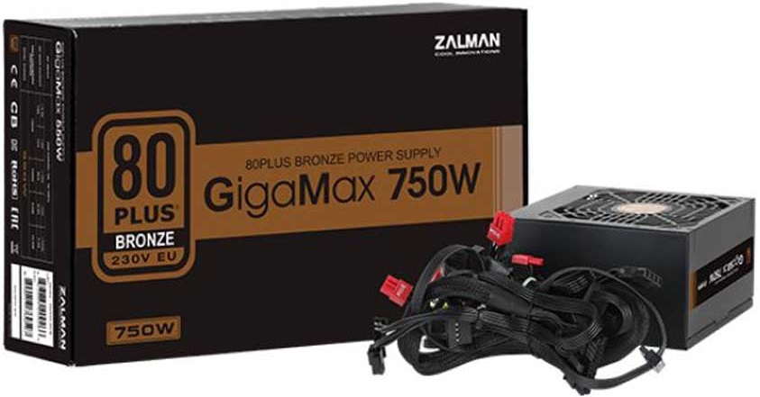 Блок питания ZALMAN 750W (GigaMax ZM750-GV II, 80+ Bronze, 120mm, 20+4+8+4+4pin, 4*PCI-E 6+2pin, 5*SATA, 3*HDD, 1*FDD) RTL