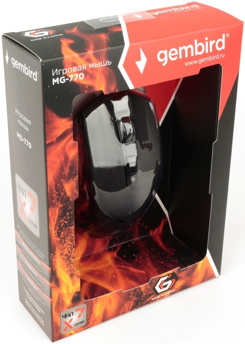 Мышь Gembird MG-770 (optical, 3200dpi, подсветка, игровая, soft-touch, 1.8m, black)