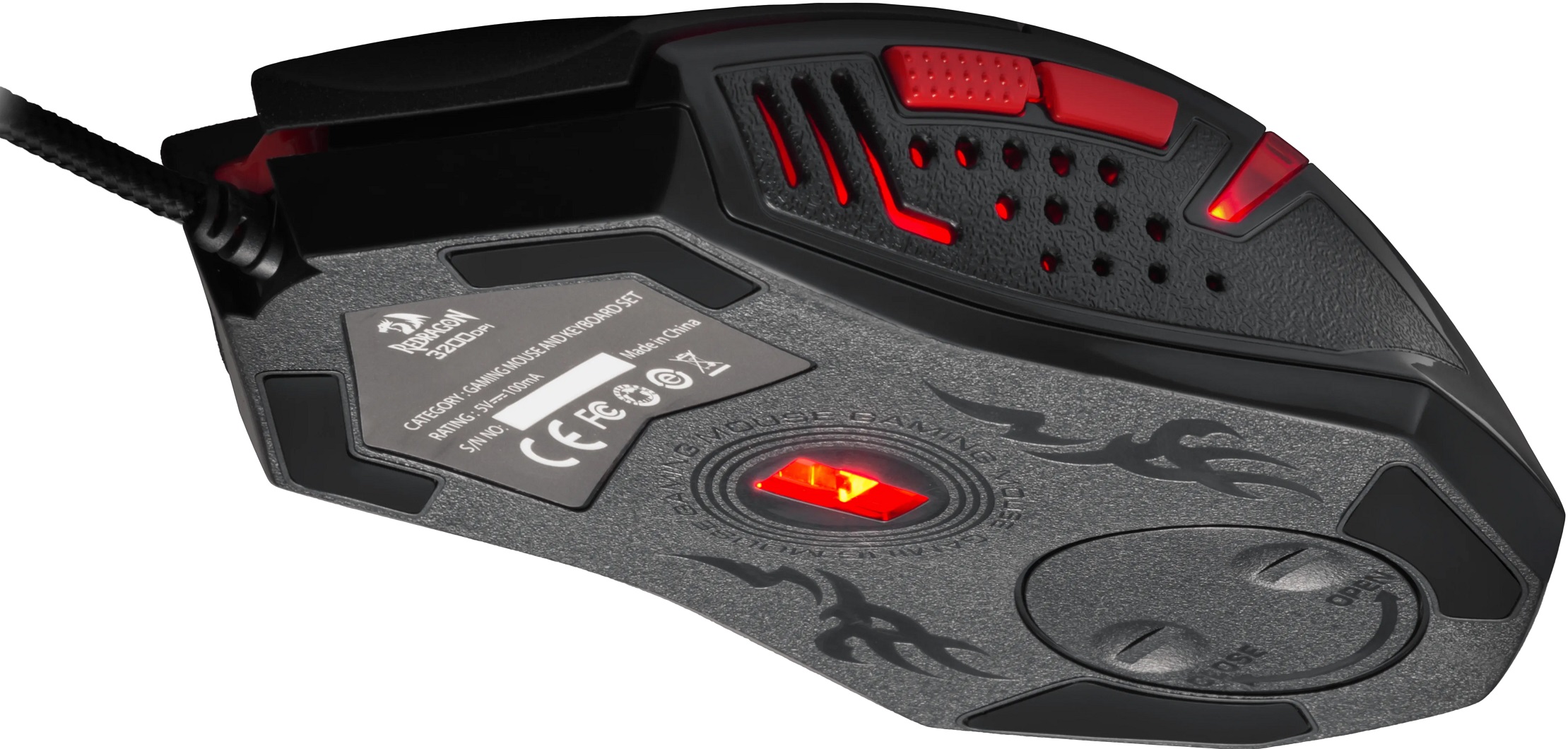 Игровой набор Redragon M601BA - Мышь (USB, optical, 3200dpi, игровая, подсветка, программируемая, soft-touch, black-red) + Коврик для мыши (тканевый на резиновой основе, игровой, black-red, 330x260x3mm)