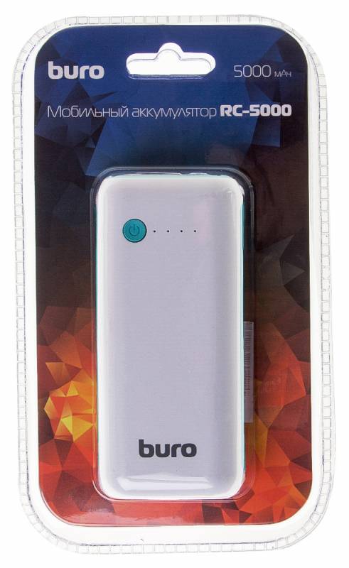 Внешний аккумулятор Buro RC-5000WB (литий-ионный, 5000mAh, выход 1A, вход 1А, white-blue)