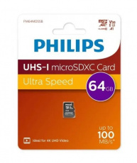 Карта памяти SDXCmicro Card 64GB Philips (FM64MD55B/97, Class 10, UHS-I U3, V30, A1, 100MB/s, без адаптера)