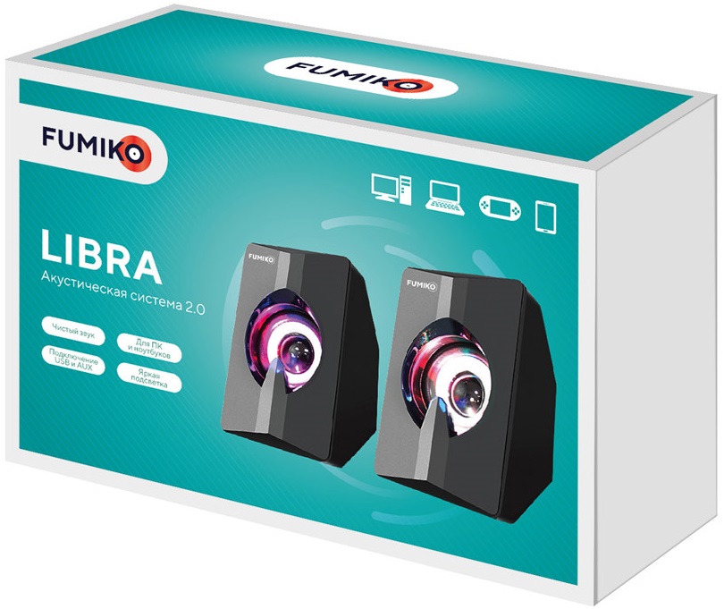 Колонки FUMIKO LIBRA (6W, USB, подсветка, black)