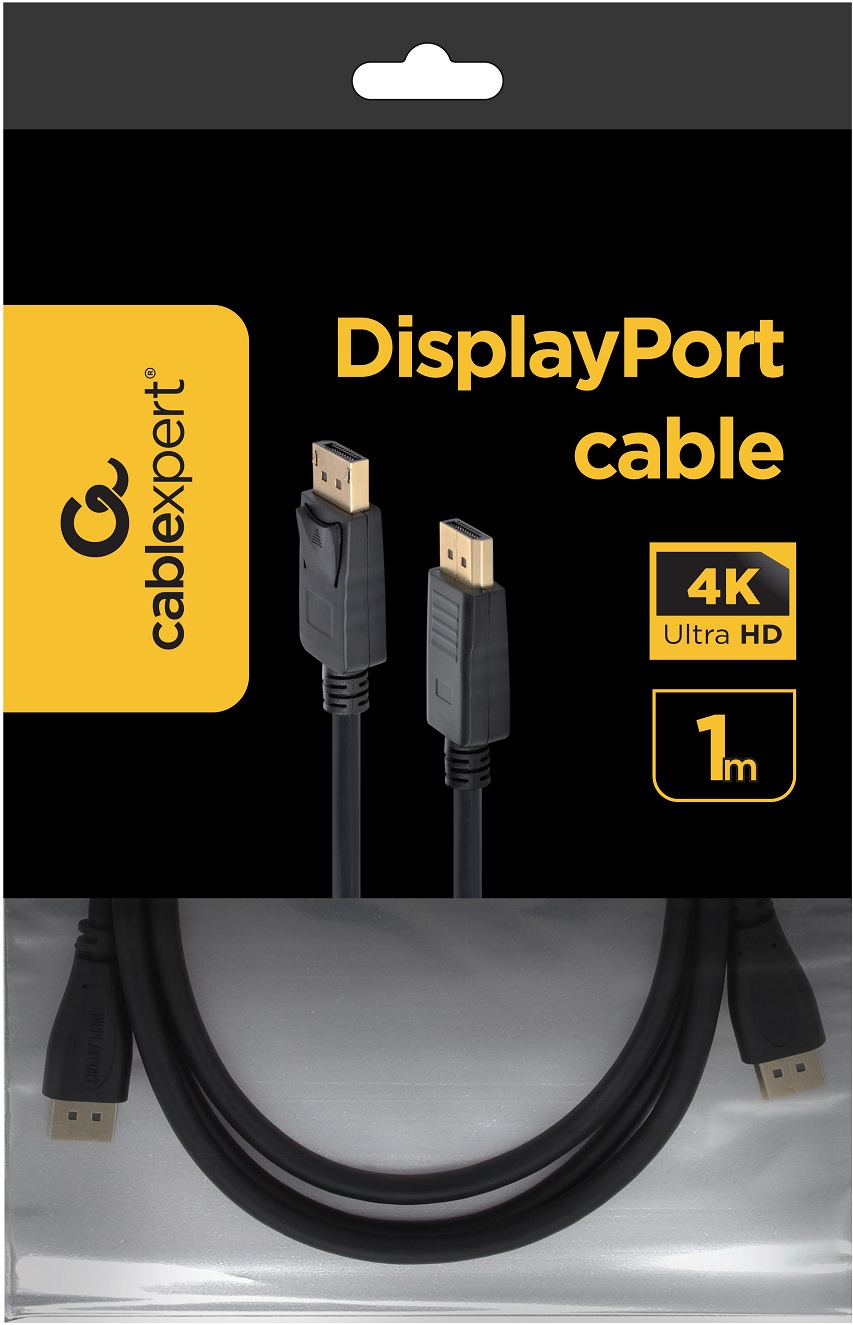 Кабель DisplayPort (m) - DisplayPort (m) 1.0m (CC-DP-1M, 4K, ver.1.2, с позолоченными контактами, экранированный, black) Cablexpert
