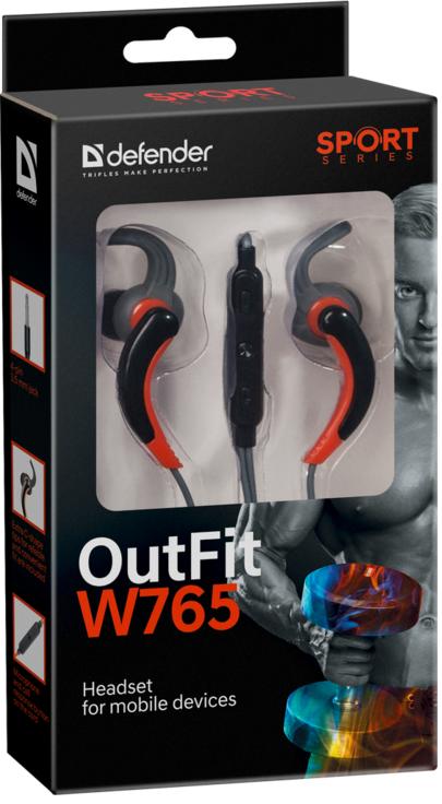 Гарнитура Defender OUTFIT W765 (затычки, с микрофоном, 1.5m, gray/orange)