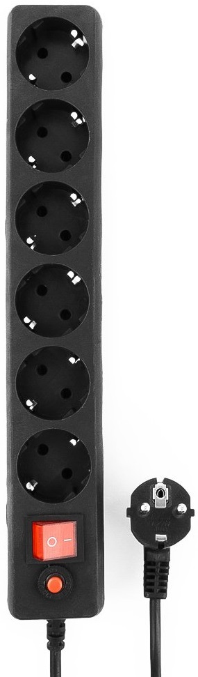 Сетевой фильтр Гарнизон (ECL-6-B-3, 6 розеток, 3 метра, 10A, black) OEM