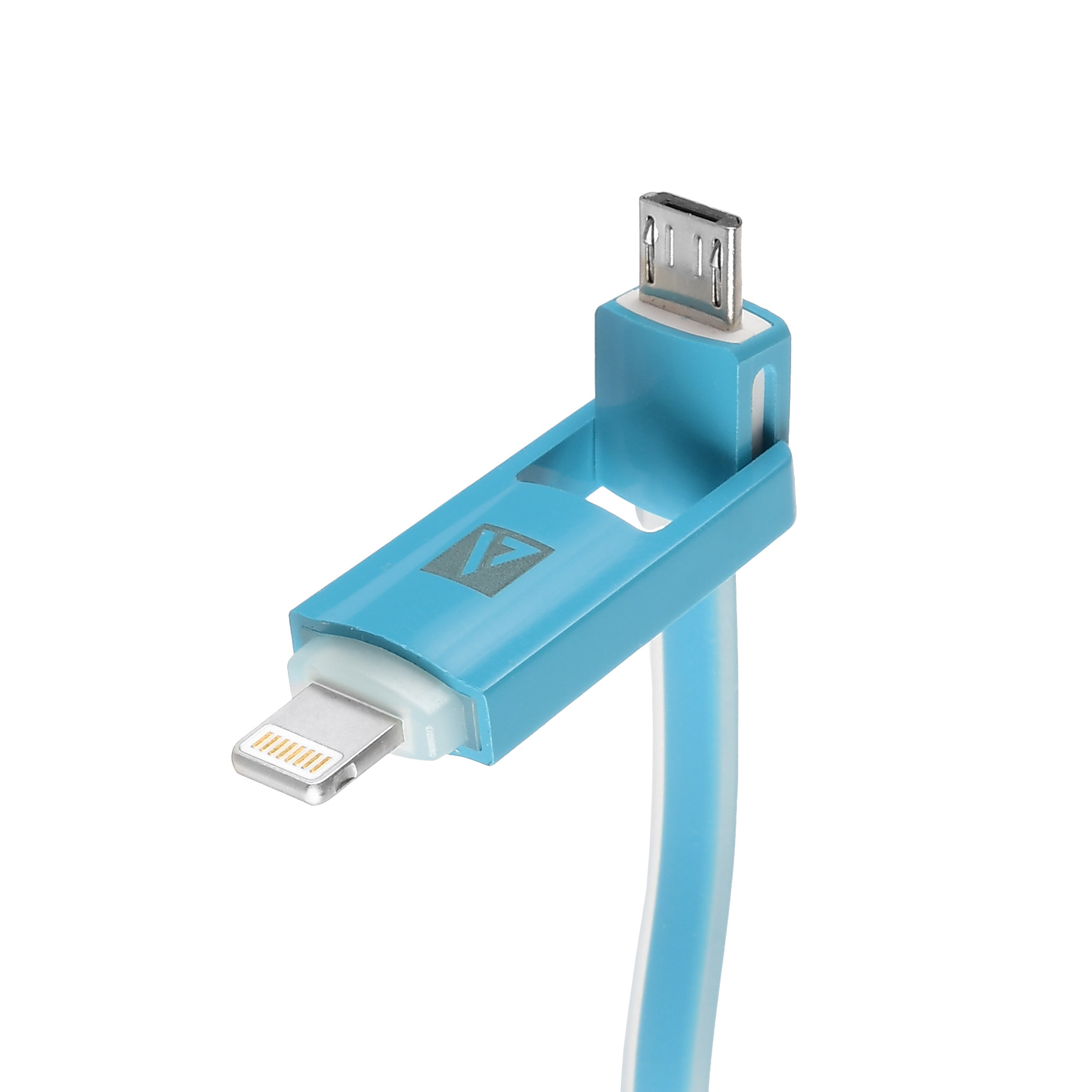 Кабель USB 2.0 Am - micro USB + Lightning 1.0m (ACD-U914-PML, плоский силиконовый шнур, blue) ACD