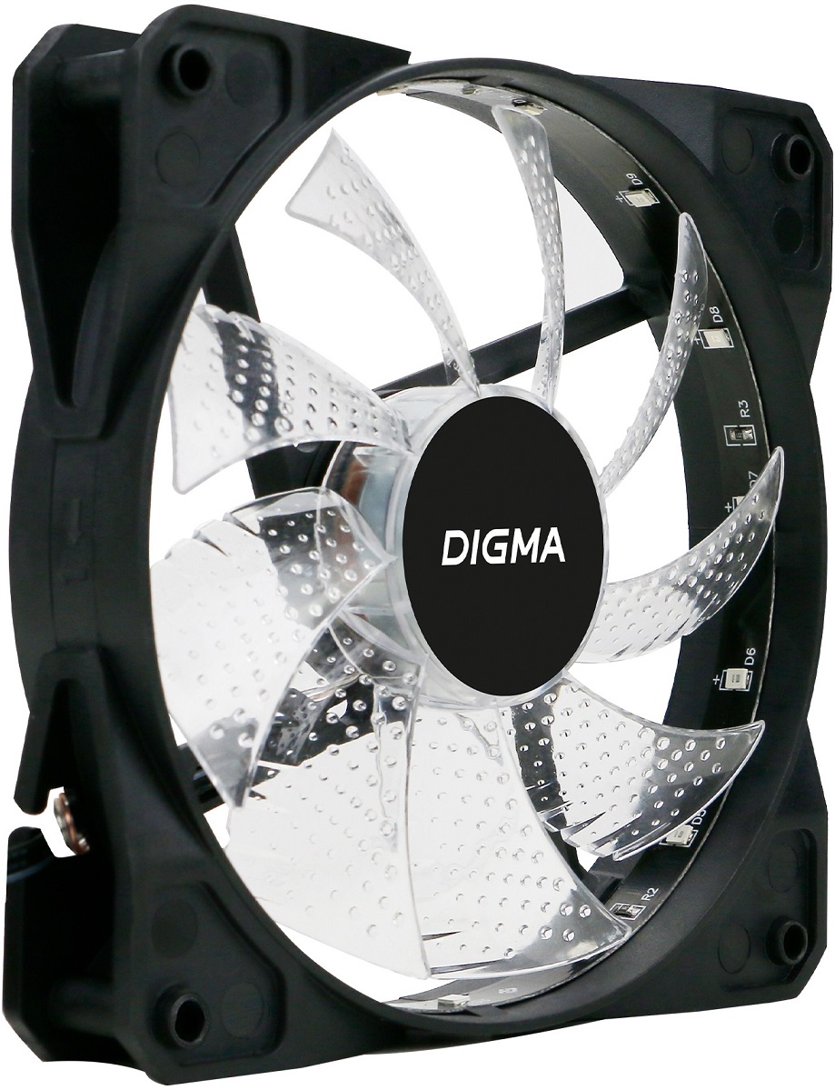 Вентилятор Digma DFAN-FRGB2 (120x120x25mm, Hydro, 1200rpm, 23dBa, 3+4pin, RGB fixed LED, black) RTL