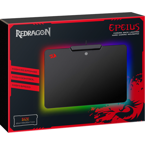 Коврик для мыши Redragon (EPEIUS, жёсткий пластик на резиновой основе, игровой, RGB подсветка, black, 358x265x11mm)