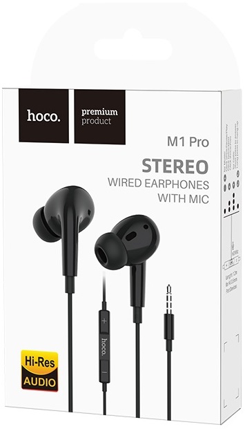 Наушники hoco M1 Pro Original (затычки, для мобильных устройств, с микрофоном, 1.2m, black)