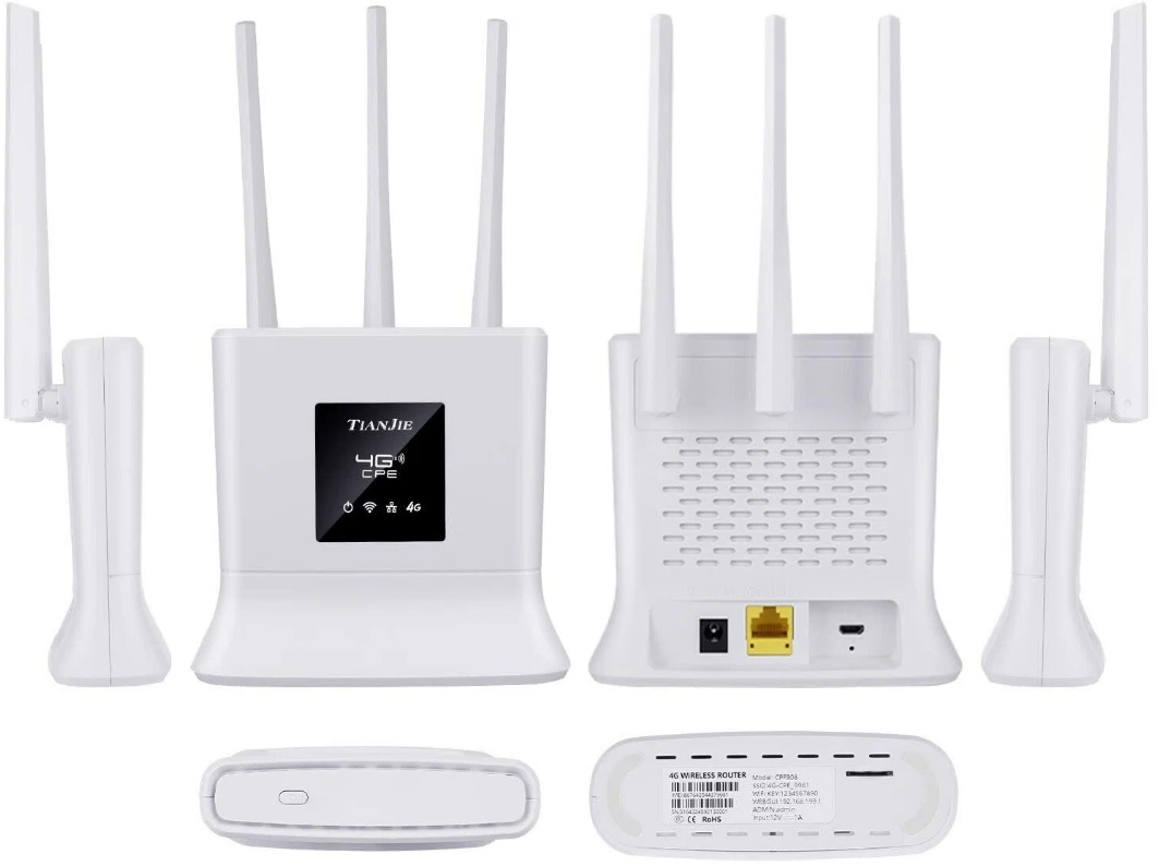 Роутер TianJie CPE-906B-3 (150Mbps, 2.4GHz, 1 port, 100Mbps, 3 внешние несъёмные антенны, 4G LTE, SIM, white)