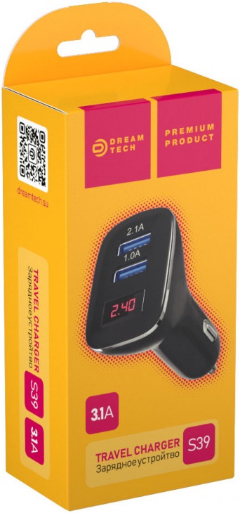 Зарядное устройство от прикуривателя Dream S39 (12/24V - USB, 2*USB, 2.1A + 1A, black)