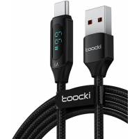Кабель USB 2.0 Am - Type-C 1.0m (6A, 66W, быстрая зарядка, нейлоновая оплётка, black) Toocki