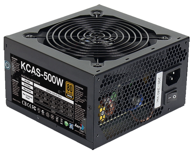 Блок питания AeroCool 500W (KCAS-500W, 80+ Bronze, 120mm, 20+4+4+4pin, 2*PCI-E 6+2pin, 7*SATA, 4*HDD, 1*FDD) RTL