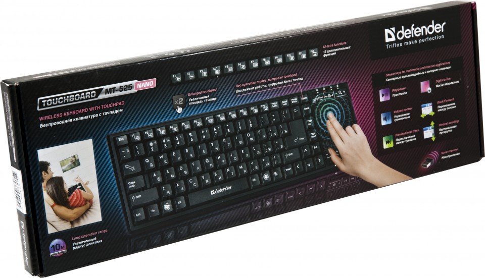 Клавиатура беспроводная Defender TouchBoard MT-525 Nano (сенсорная панель, black)