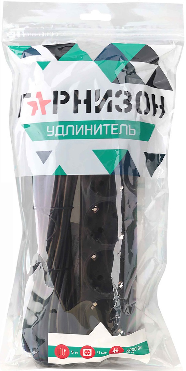 Сетевой удлинитель Гарнизон (EL-NB-G4-B-5, 4 розеток, 5 метров, 10A, black) OEM