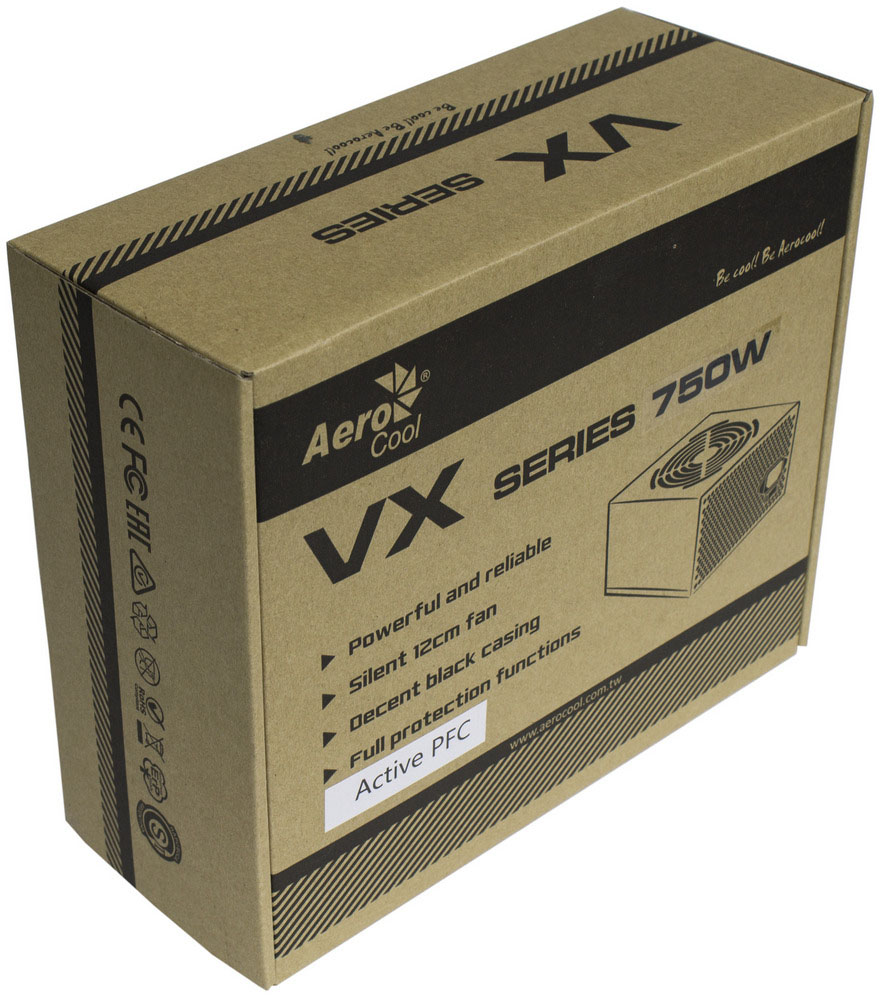 Блок питания AeroСool 750W (VX-750, 120mm, 20+4+4+4pin, 2*PCI-E 6+2pin, 6*SATA, 3*HDD, 1*FDD) RTL