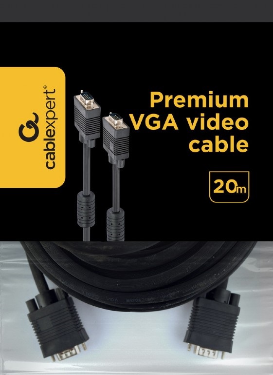Кабель SVGA Pro 15m/15m 20.0m (CC-PPVGA-20M-B, соединительный, 2 ферритовых фильтра, black) Cablexpert